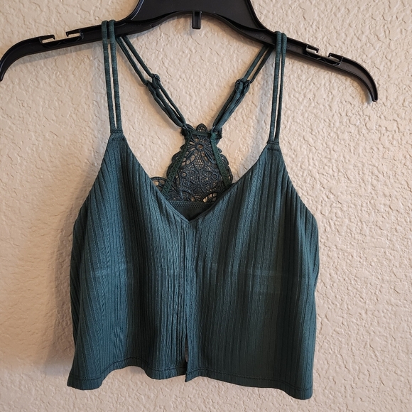Aerie Green Strappy Women's Crop Top. Shelf Bra Size SP - Picture 1 of 8